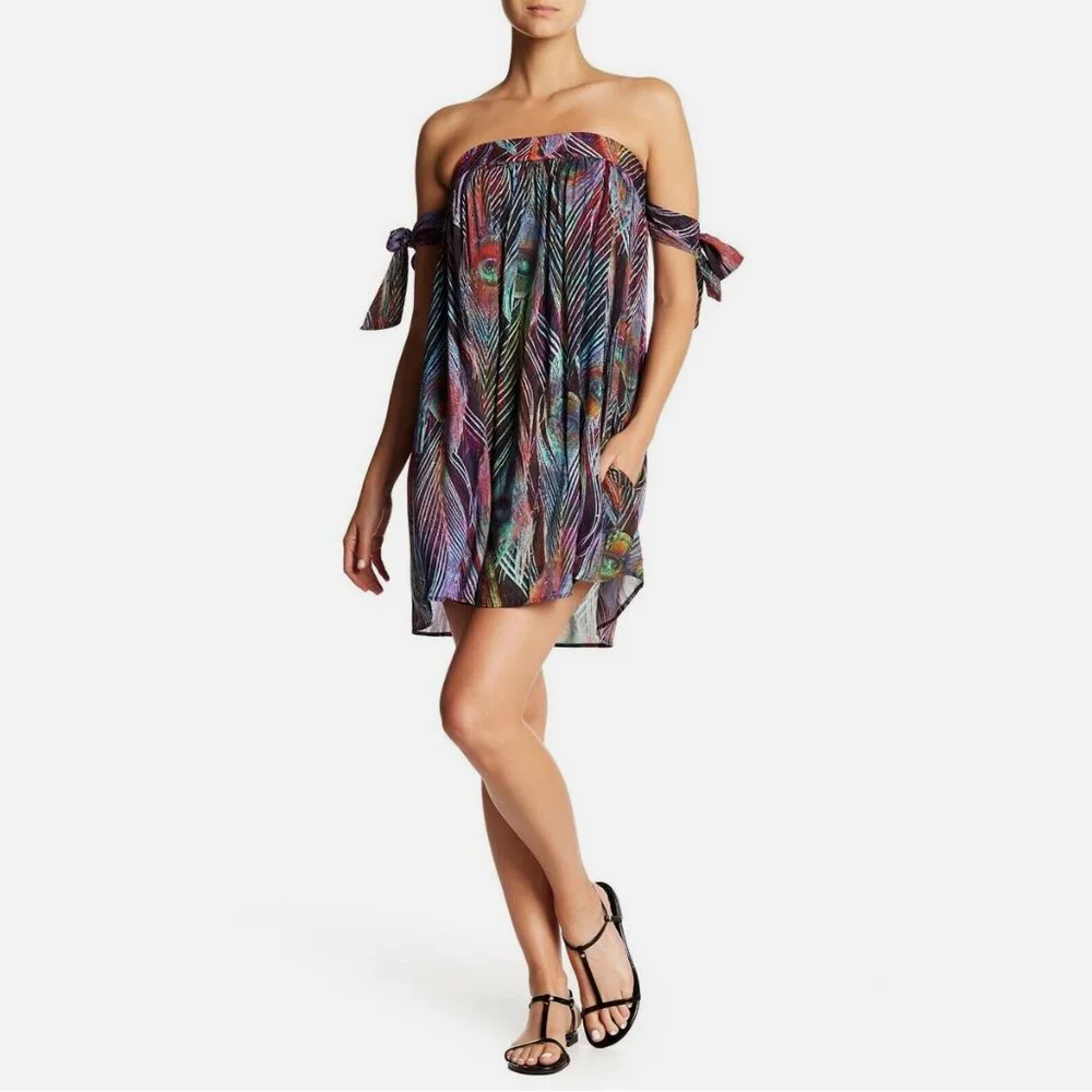 PilyQ Naya Plume Cold Shoulder Tie Sleeve Cover Up Swim Dress